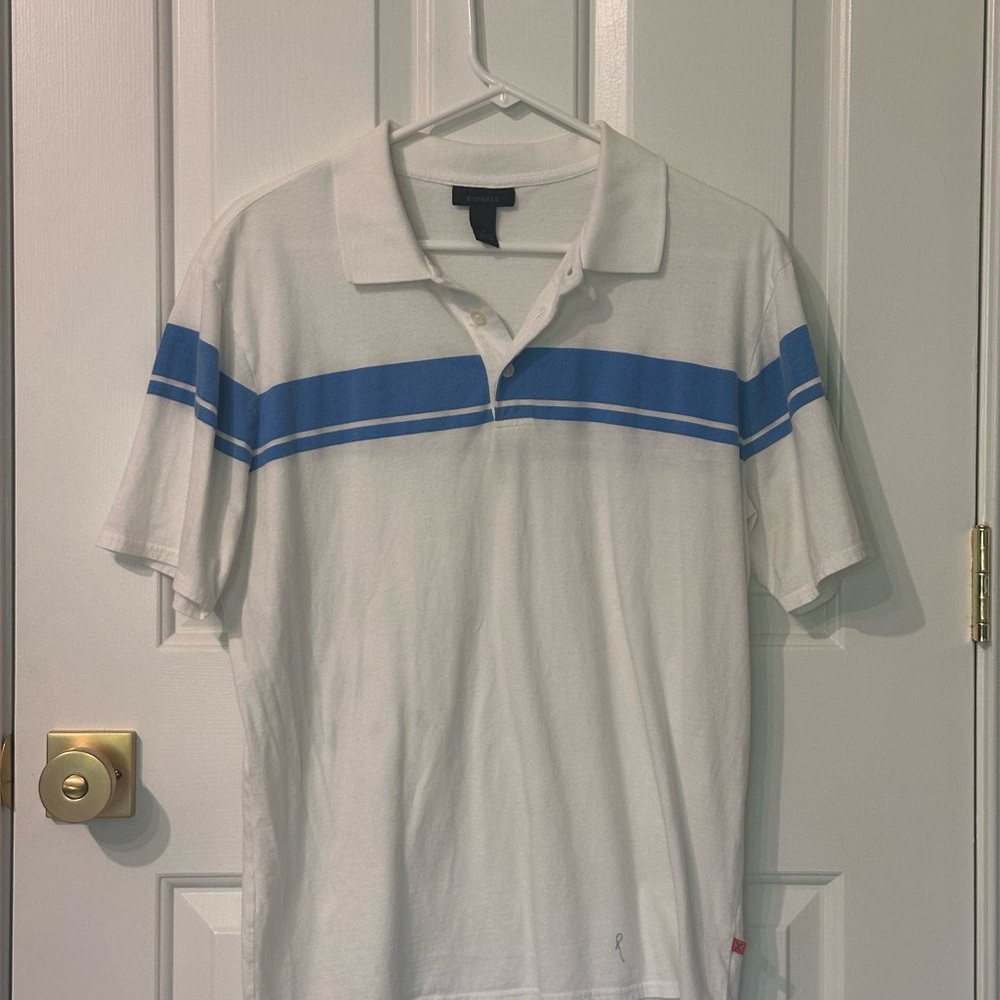 Express White Polo with Blue Stripes